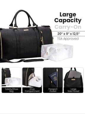 NWT Luhxe Travel Convertible Carry On Garment Bag 2.0 with Shoe Pouch Charcoal